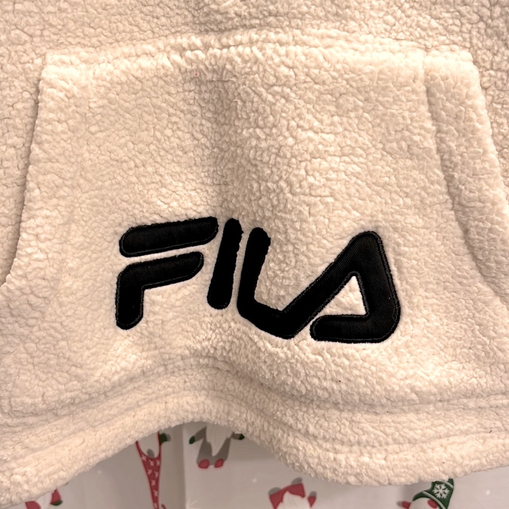 NWT 🥶 FILA CREAM FLEECE 1/2 ZIP PULLOVER HOODED SWEATSHIRT TEDDY JACKET 1X - Picture 4 of 7